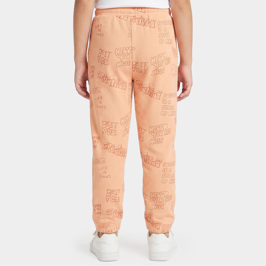 Girls Peach Regular Fit Text Printed Pyjama, पीच, large