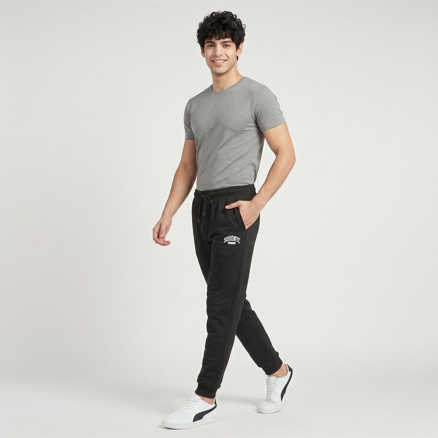 Men's Black Jogger Fit Logo Print Pyjama, काला, large