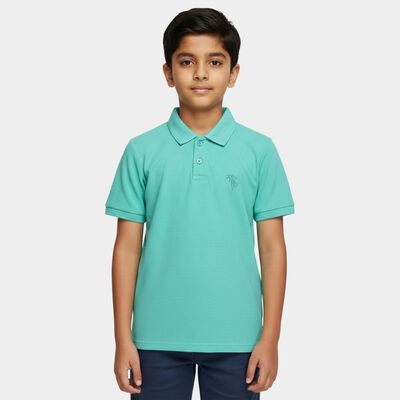 Boys' Dark Green Cotton Blend Crew Neck Graphic Printed T-Shirt