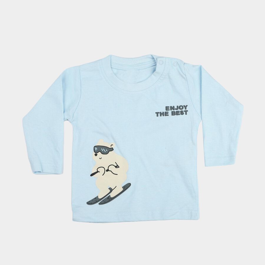 Infants Light Blue Cotton Round Neck Regular T-Shirt, हल्का नीला, large
