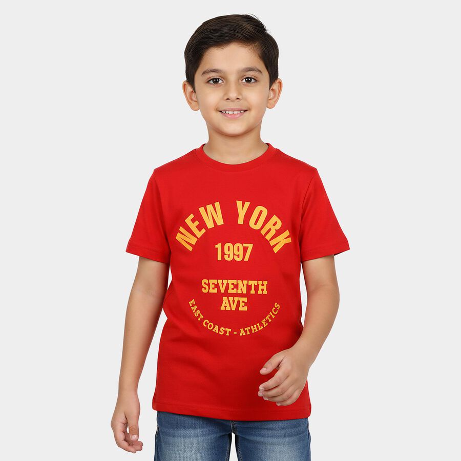 Boys' Half Sleeves T-Shirt, लाल, large