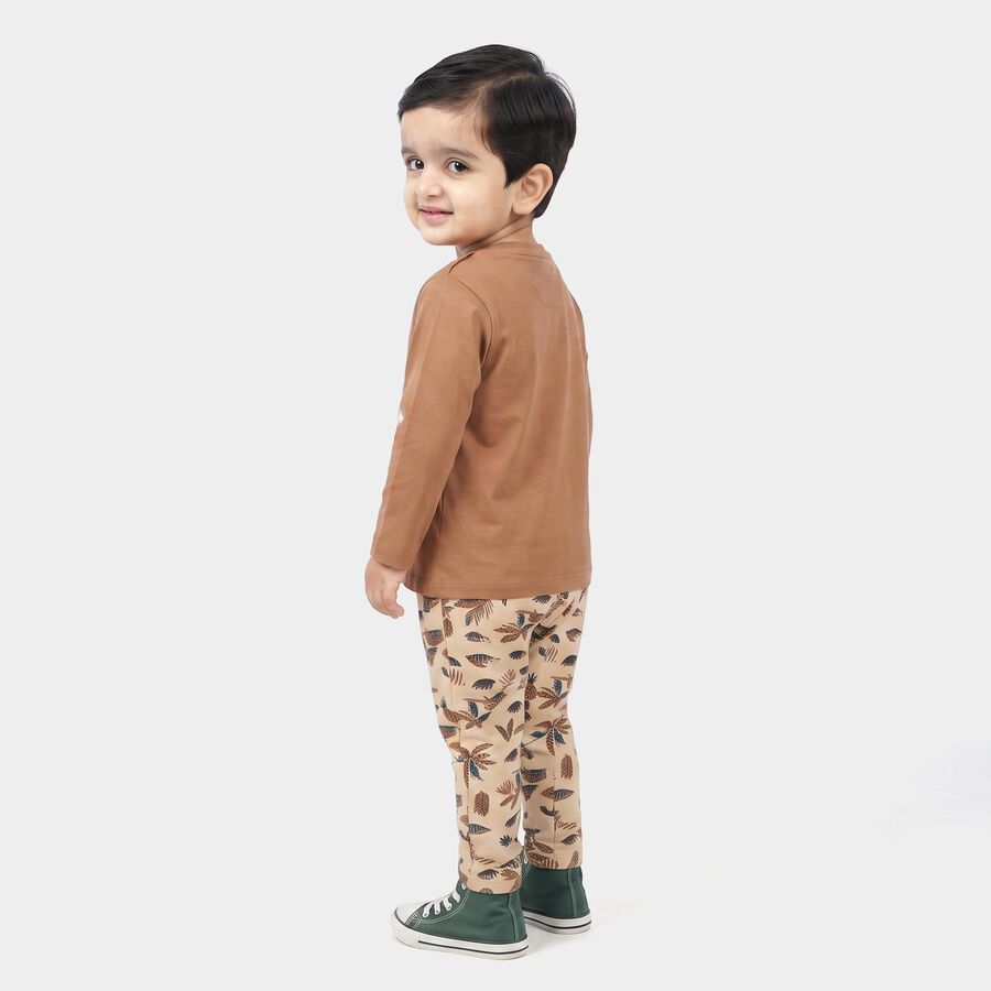 Infants' Beige 100% Cotton Round Neck Graphic Print Baba Suit, Beige, large