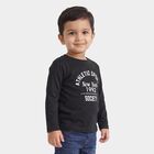 Boys' Black Round Neck Regular T-Shirt, काला, small