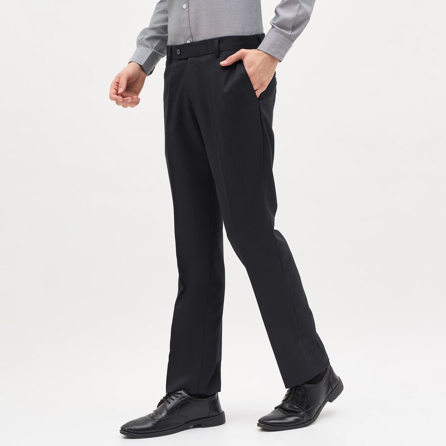 Men's Jet Black Slim Fit Flat-Front Formal Trousers, Navy Blue, large image number null