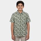 Boys Olive Green Cotton Short Sleeves Collar Regular Fit Shirt, Olive, small