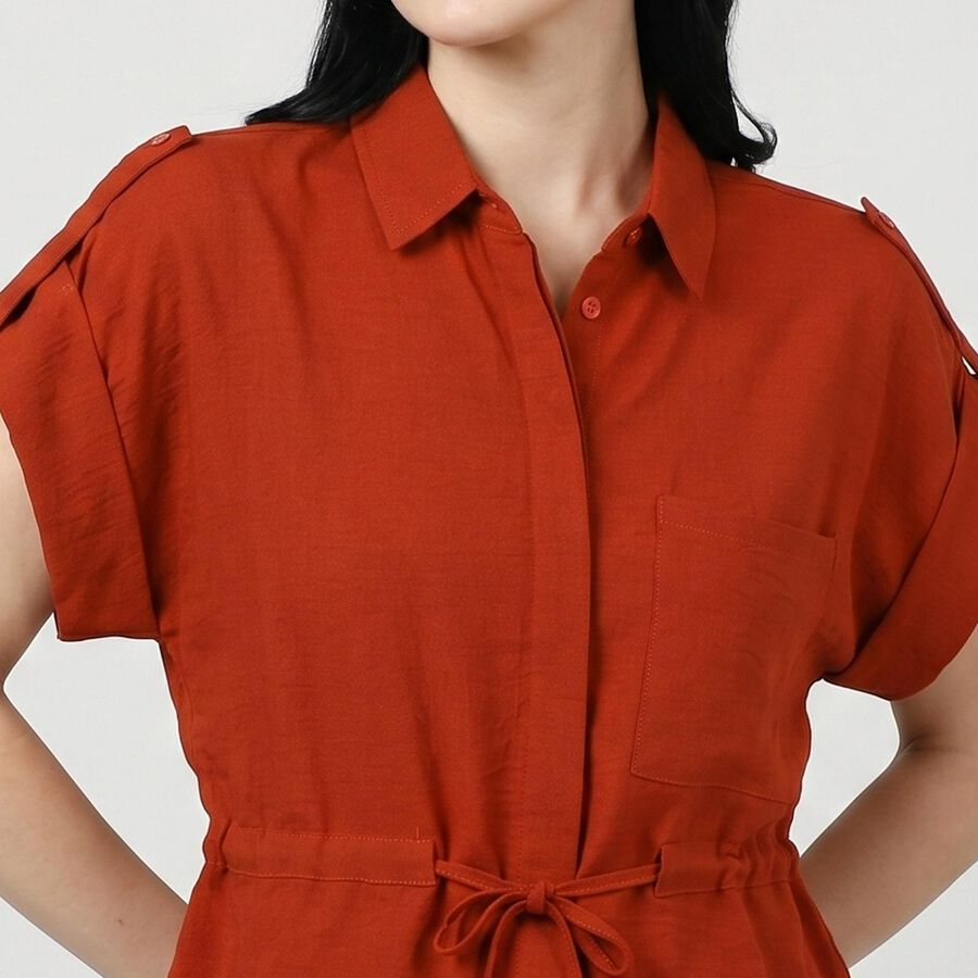 Women's Rust Solid Collared Regular Fit Shirt, रस्ट, large