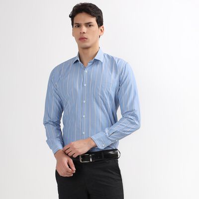 Men's Light Sky Blue Cut Away Collar Slim Fit Formal Shirt