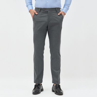 Men's Charcoal Grey Slim Fit Flat-Front Formal Trousers