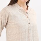 Women's Light Beige Round Neck Solid Kurti, Beige, small