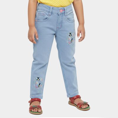 Girls' Light Blue Slim Fit Embroidered Jeans