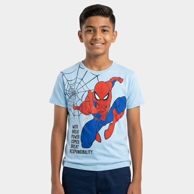Boys Blue Cotton Round Neck Casual T-Shirt