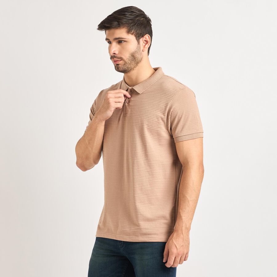 Men's Collared Half Sleeves T-Shirt , Beige, large image number null