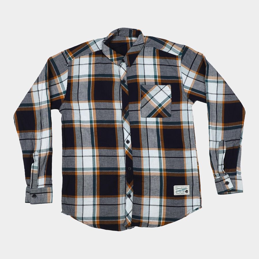 Boys' Mustard Cotton Long Sleeves Collared Shirt, Mustard, large