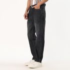 Men's Charcoal Black Straight Fit Stone-Wash Jeans, Dark Grey, small image number null