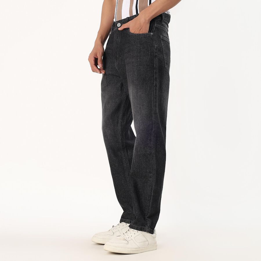 Men's Charcoal Black Straight Fit Stone-Wash Jeans, Dark Grey, large image number null