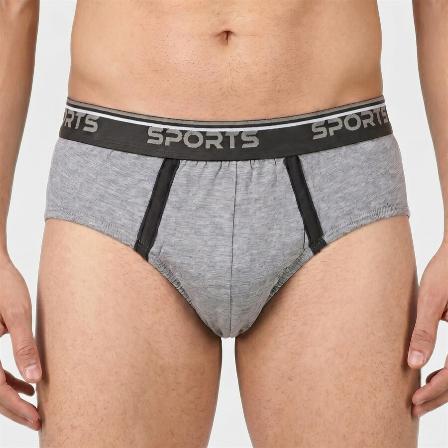 Men's Grey Regular Fit Sports Briefs, मिश्रित हल्का ग्रे, large