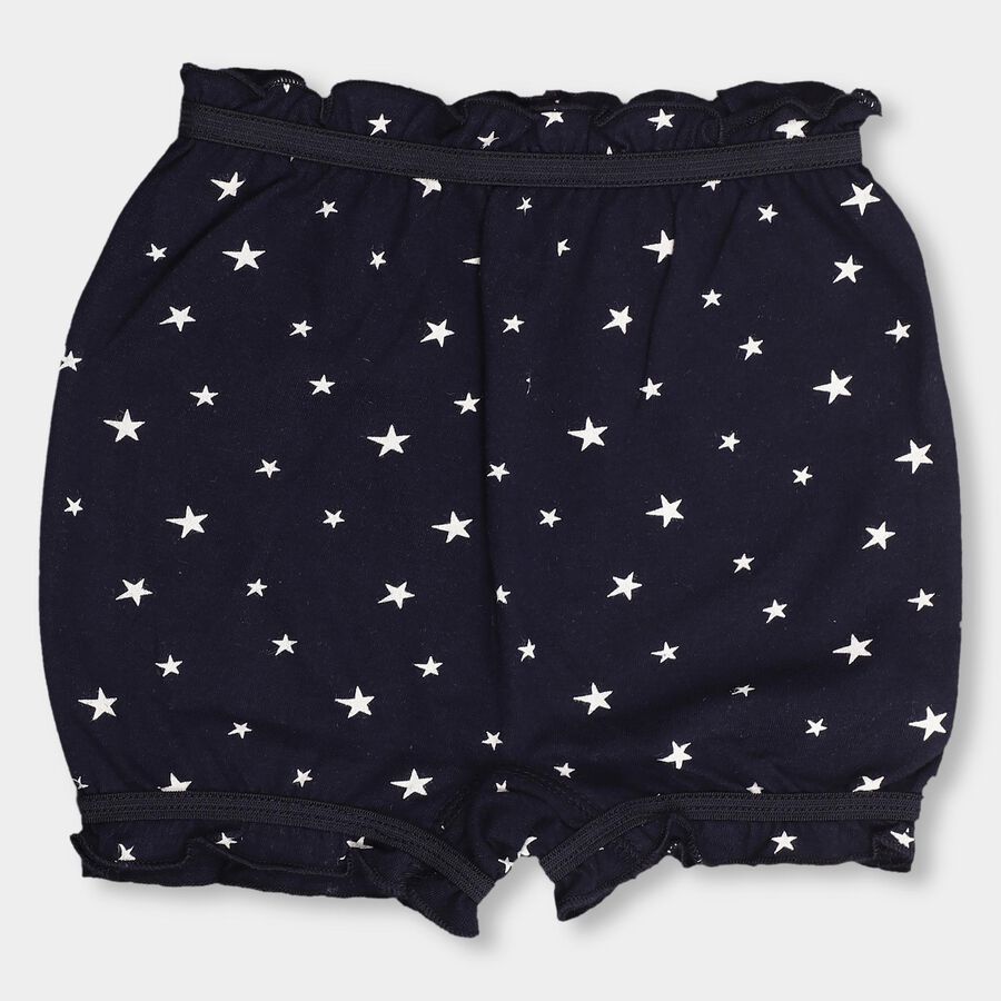 Girls' Dark Navy Regular Fit Printed Bloomers, Navy Blue, large