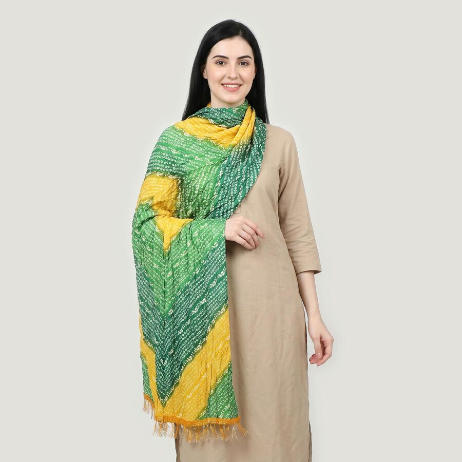 Women's Green Bandhani Printed Dupatta, गहरा हरा, large