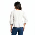 Women's White Cotton Round Neck Peplum Top, Off White, small