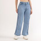 Women's Light Blue Wide Leg Braided Side Jeans, मध्यम नीला, small image number null