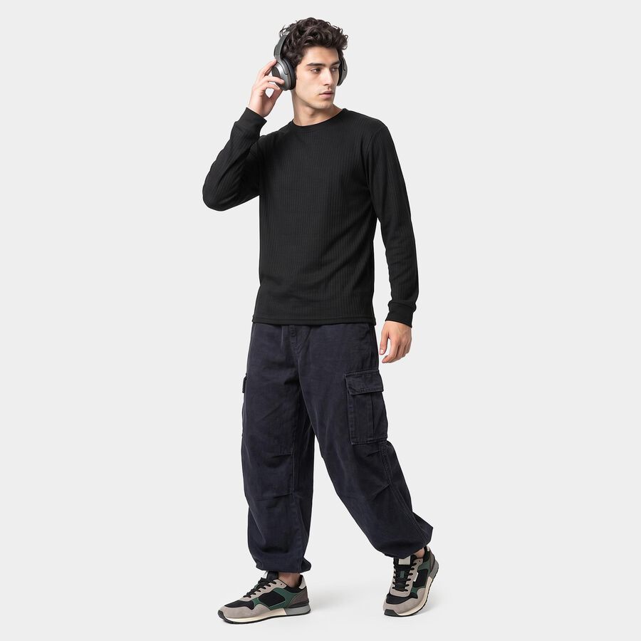 Men's Black Long Sleeve Thermal, काला, large