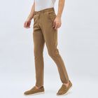 Men's Camel Brown Slim Fit Flat-Front Casual Trousers, Khaki, small