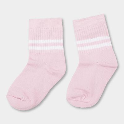 Girls' Soft Pink Regular Fit Striped Ankle-Length Socks