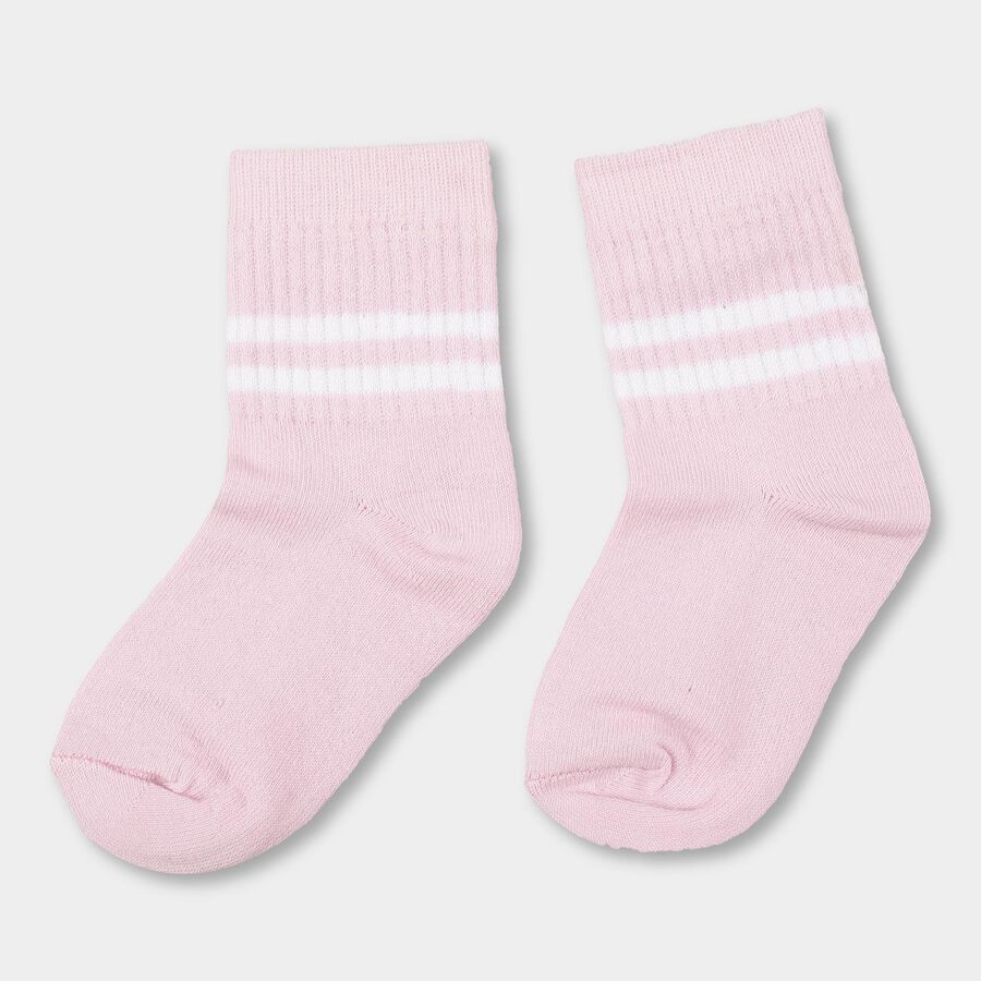 Girls' Soft Pink Regular Fit Striped Ankle-Length Socks, लाइलेक, large
