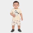 Infants' Beige 100% Cotton Round Neck Zebra Printed Baba Suit, Beige, small