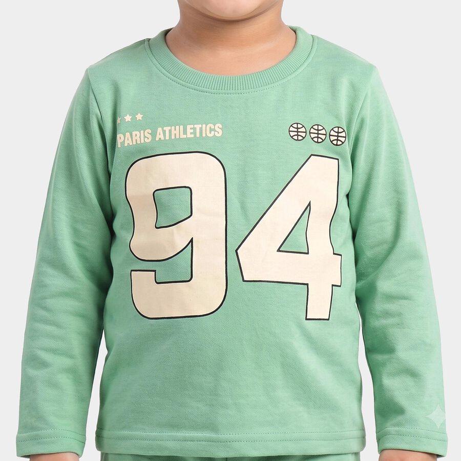 Boys Mint Green Round Neck Graphic Print Baba Suit, हल्का हरा, large