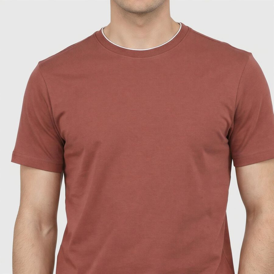 Men's Coral Cotton Round Neck Regular T-Shirt, Coral, large