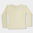 Girls' Soft Yellow Cotton Round Neck Ruffle Sleeve Top, पीला, small image number null