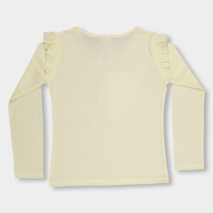 Girls' Soft Yellow Cotton Round Neck Ruffle Sleeve Top, पीला, large image number null