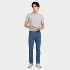 Men's Blue Slim Fit Washed Jeans, मध्यम नीला, small