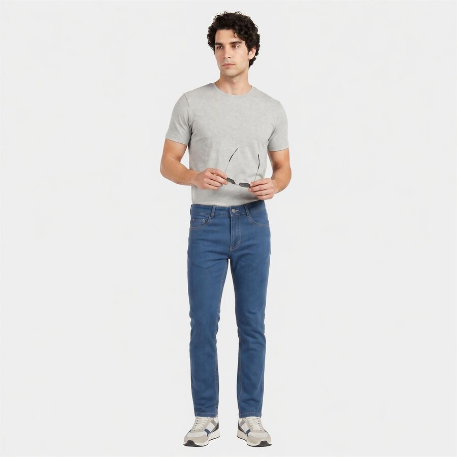 Men's Blue Slim Fit Washed Jeans, मध्यम नीला, large
