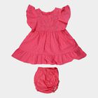 Infants' Pink Regular Fit Embroidered Flutter Sleeve Frock, गुलाबी, small