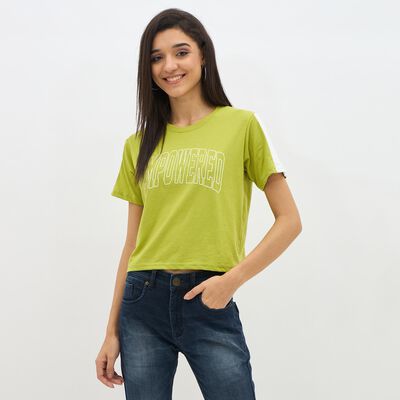 Women's Bright Lime Green Round Neck Casual T-Shirt