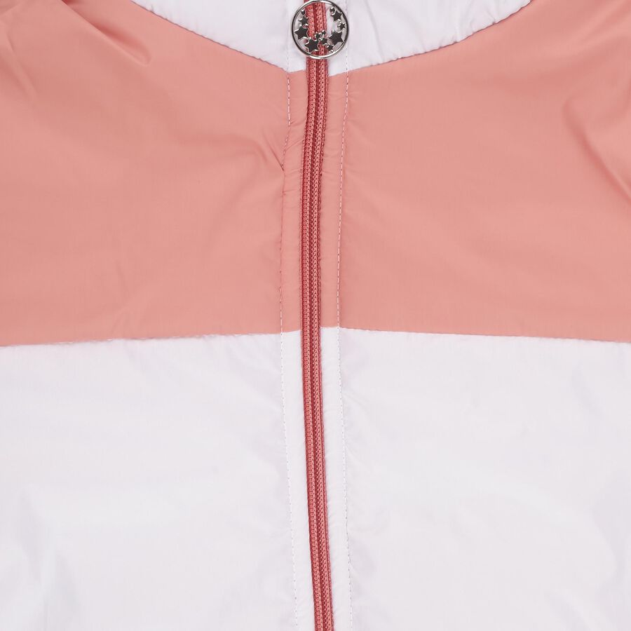 Girls' Light Pink and White Hooded Casual Jacket, Light Pink, large image number null