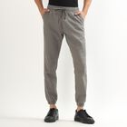 Men's Muted Charcoal Black Slim Fit Printed Jogger Trousers, Light Grey, small image number null