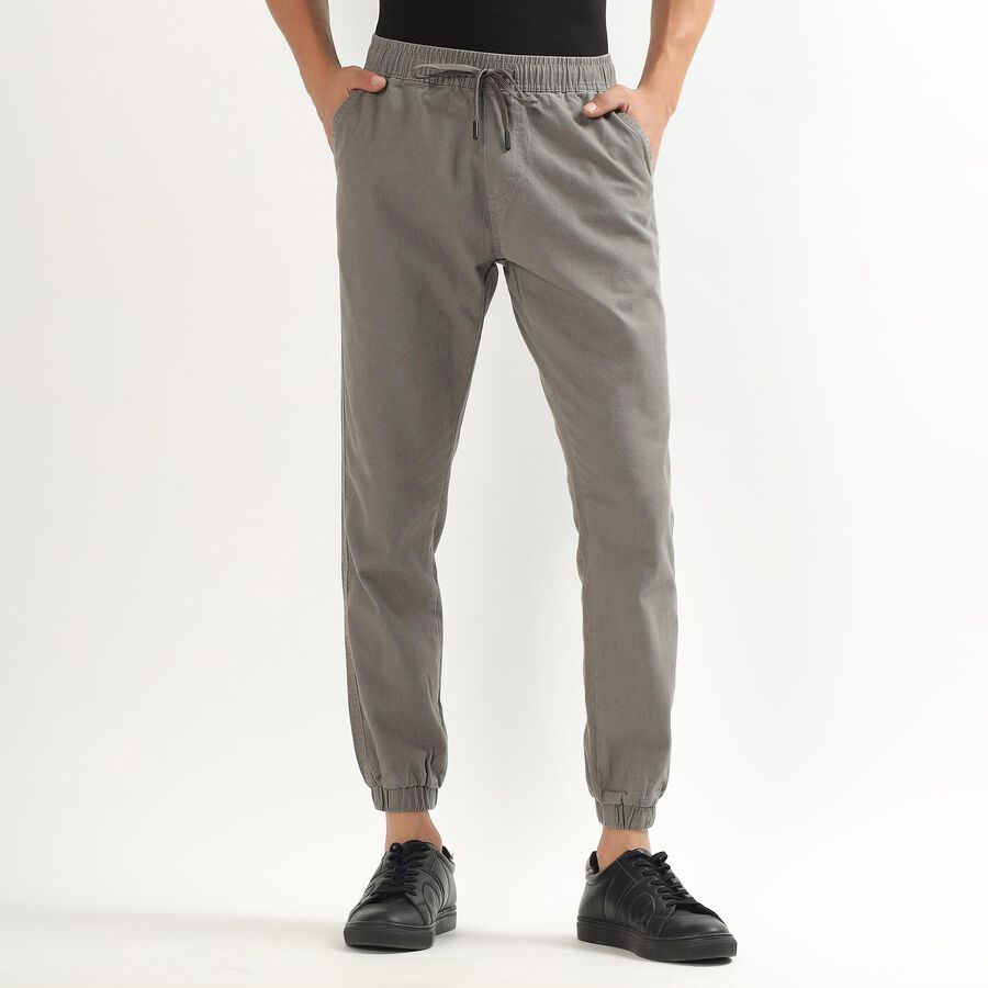 Men's Muted Charcoal Black Slim Fit Printed Jogger Trousers, Light Grey, large image number null