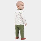 Infants' Olive Green 100% Cotton Round Neck Printed Baba Suit, Olive, small