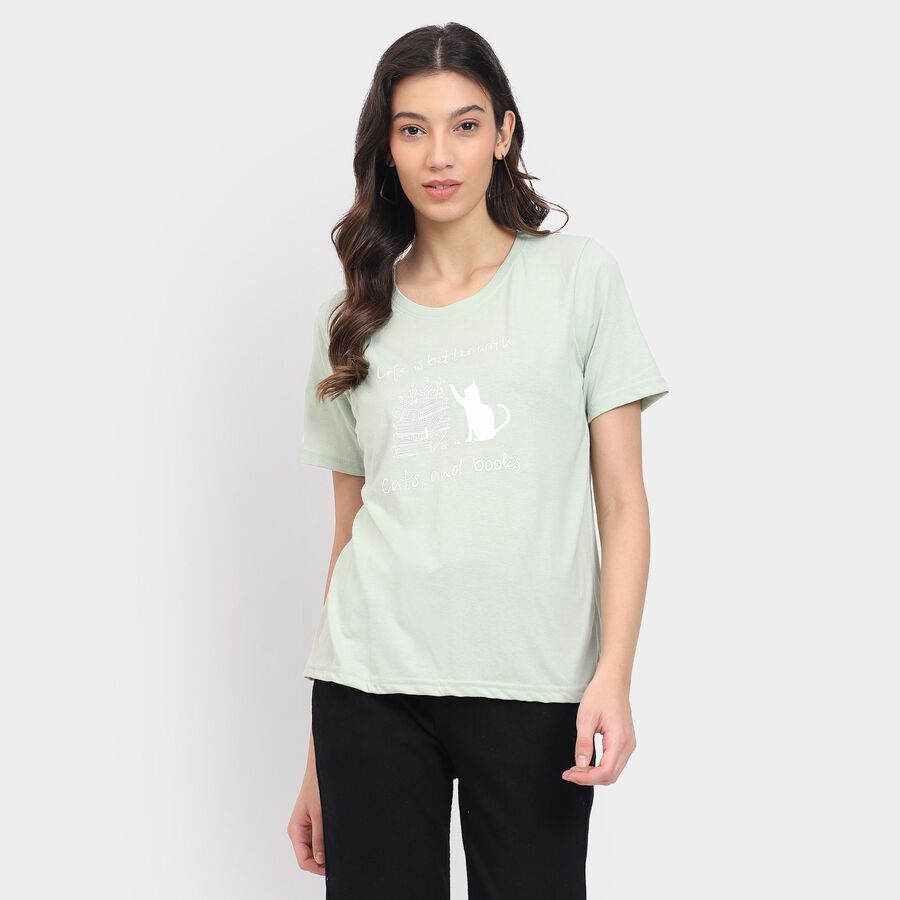 Ladies' 100% Cotton Round Neck T-Shirt , हल्का हरा, large image number null