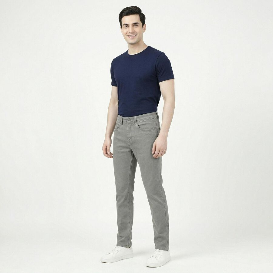 Men's Grey Slim Fit Classic Jeans, हल्का ग्रे, large