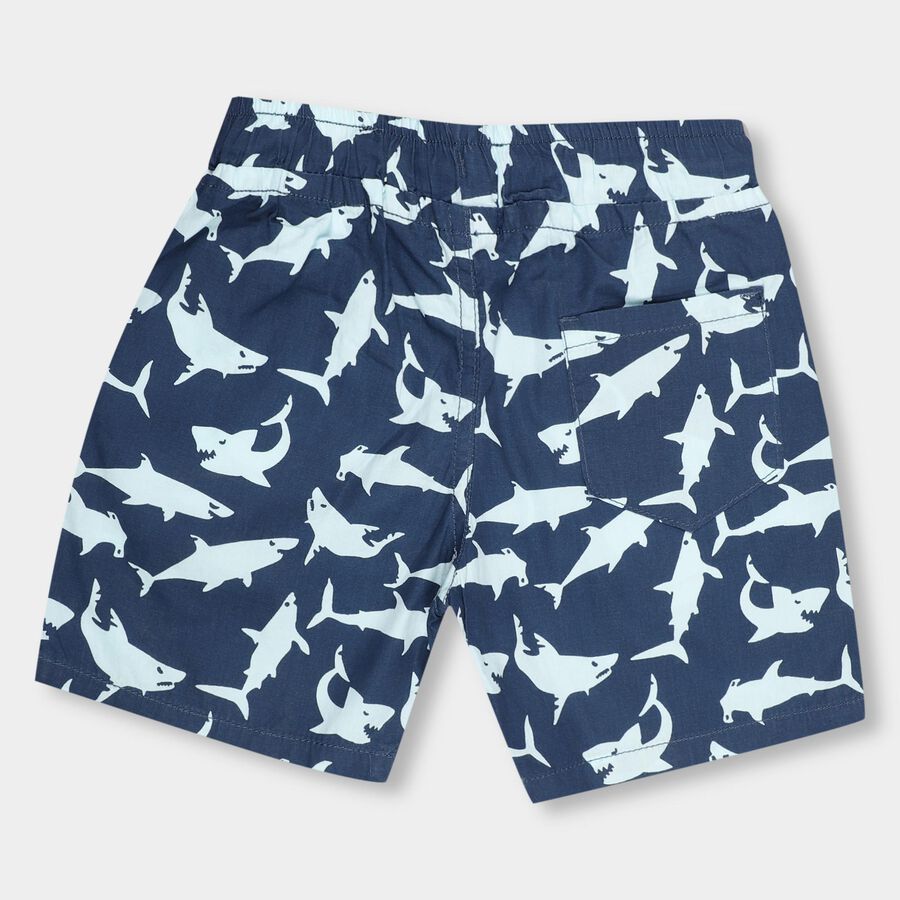 Boys' Navy Blue Printed Elastic Waist Bermuda Shorts, Navy Blue, large image number null
