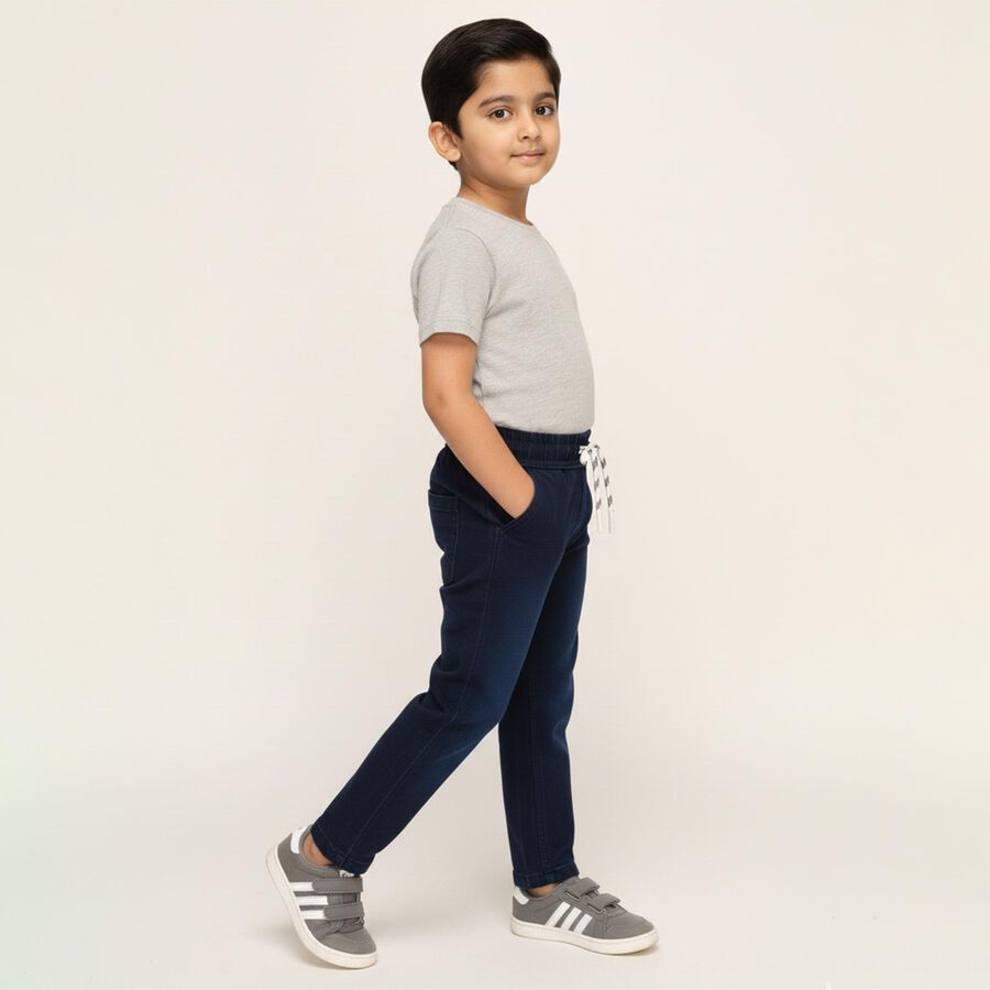 Boys' Deep Navy Jogger Fit Elastic Waist Jeans, गहरा नीला, large image number null