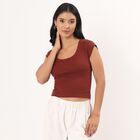 Women's Rust Round Neck Casual T-Shirt, Rust, small