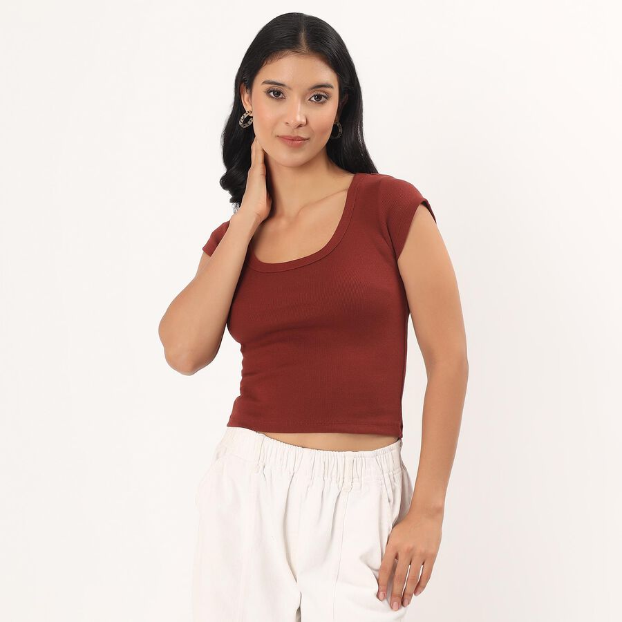 Women's Rust Round Neck Casual T-Shirt, Rust, large