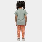 Girls' Multicolour Round Neck Printed Top and Capri Set, हल्का हरा, small