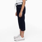 Girls' Deep Navy Blue Cotton Blend Polka Dot Belt Capri, Mid Blue, small image number null