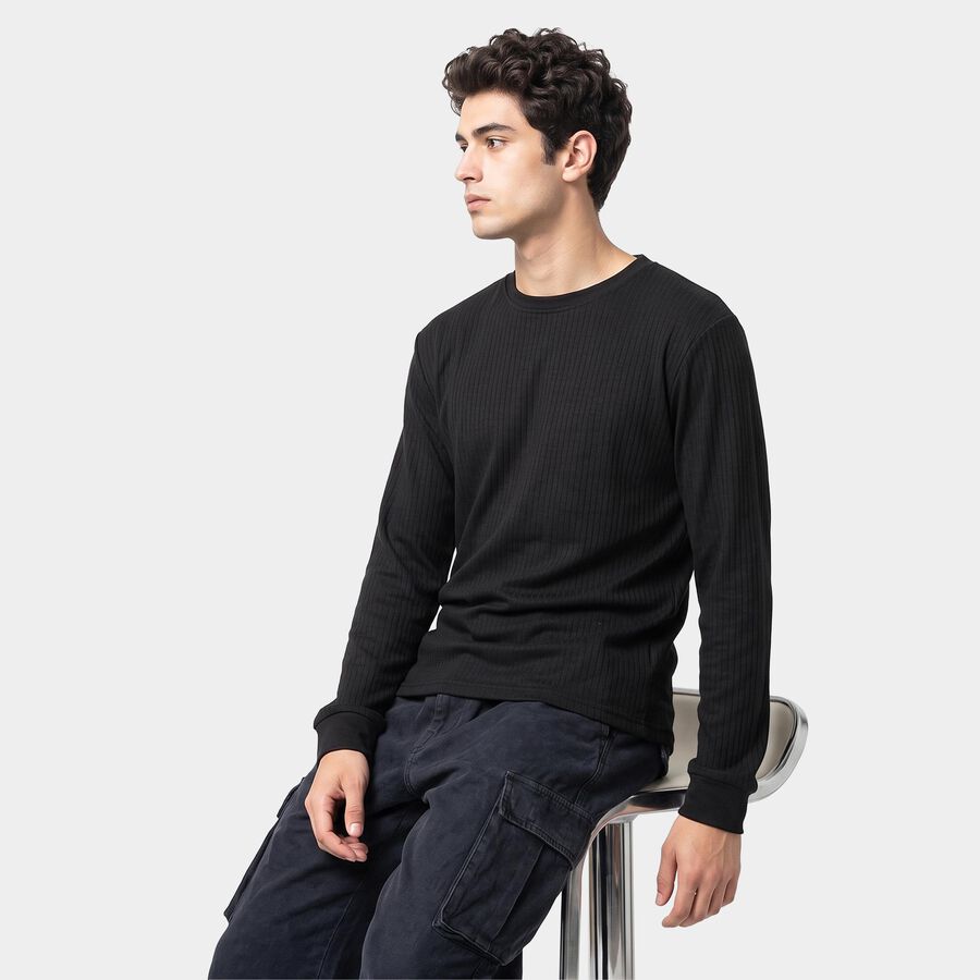 Men's Black Long Sleeve Thermal, काला, large